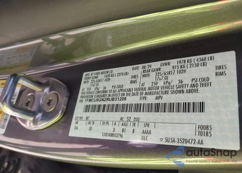 2024 Ford Escape Active z USA, uszkodzony, nr VIN 1FMCU0GN2RUB31208